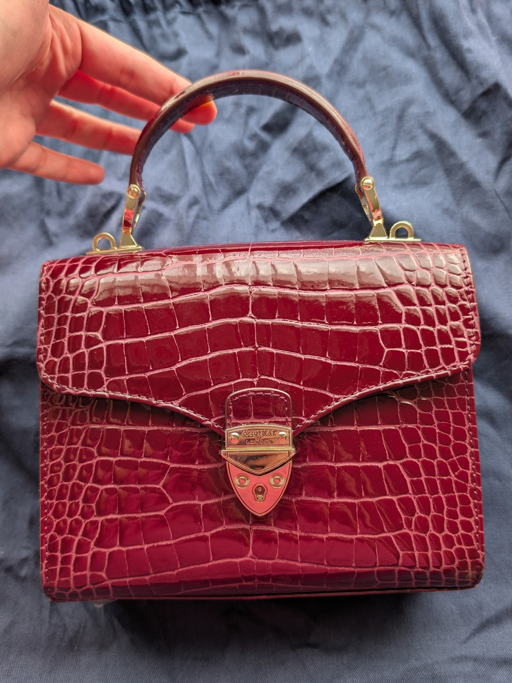 Aspinal Of London Midi Bordeaux Patent Croc Mayfair Bag